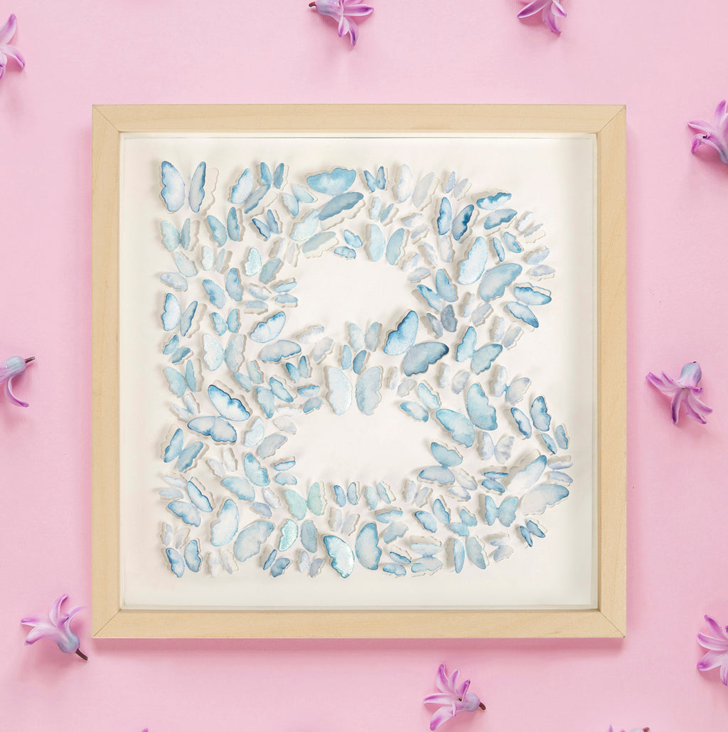 Blue Butterfly B Letter – 3D Paper Wall Art, Personalized Nursery Gift