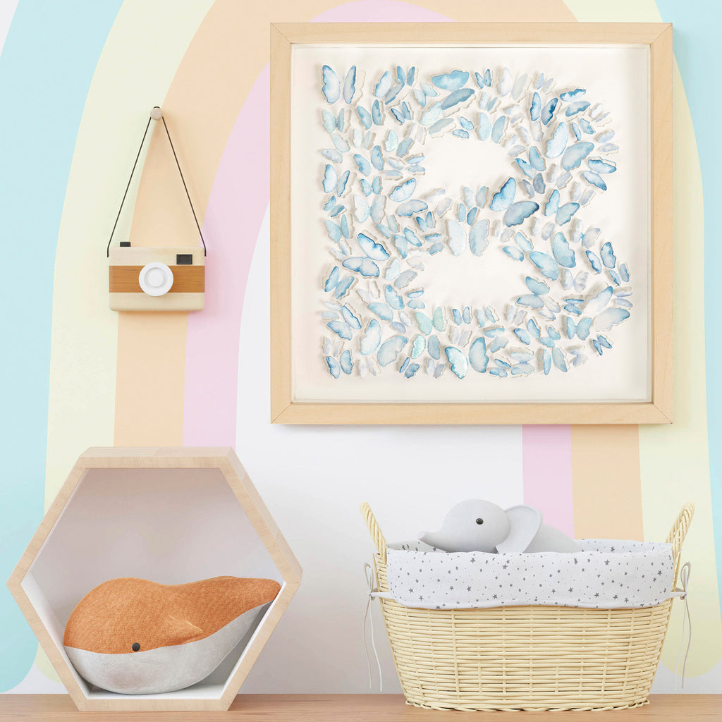Blue Butterfly B Letter – 3D Paper Wall Art, Personalized Nursery Gift
