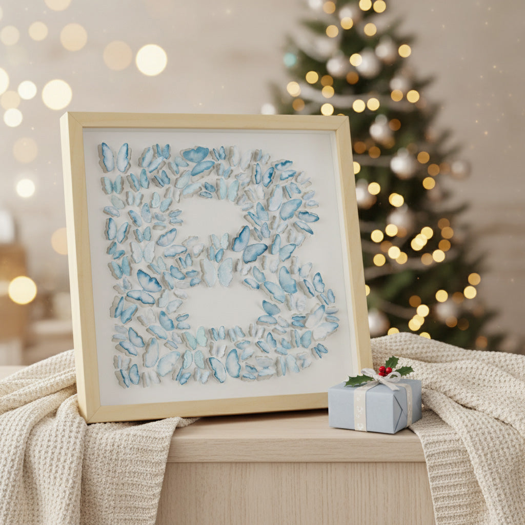 Blue Butterfly B Letter – 3D Paper Wall Art, Personalized Nursery Gift