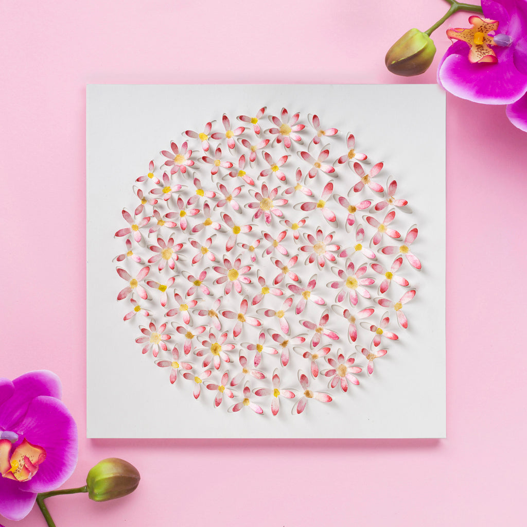 Pink Daisy 3D Paper Wall Art – Original Watercolor Floral Artwork