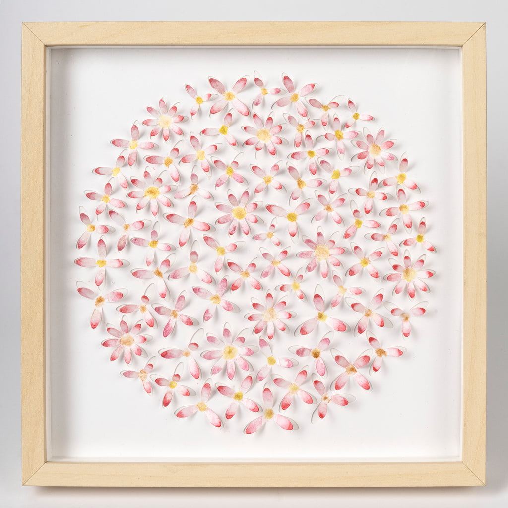 Pink Daisy 3D Paper Wall Art – Original Watercolor Floral Artwork