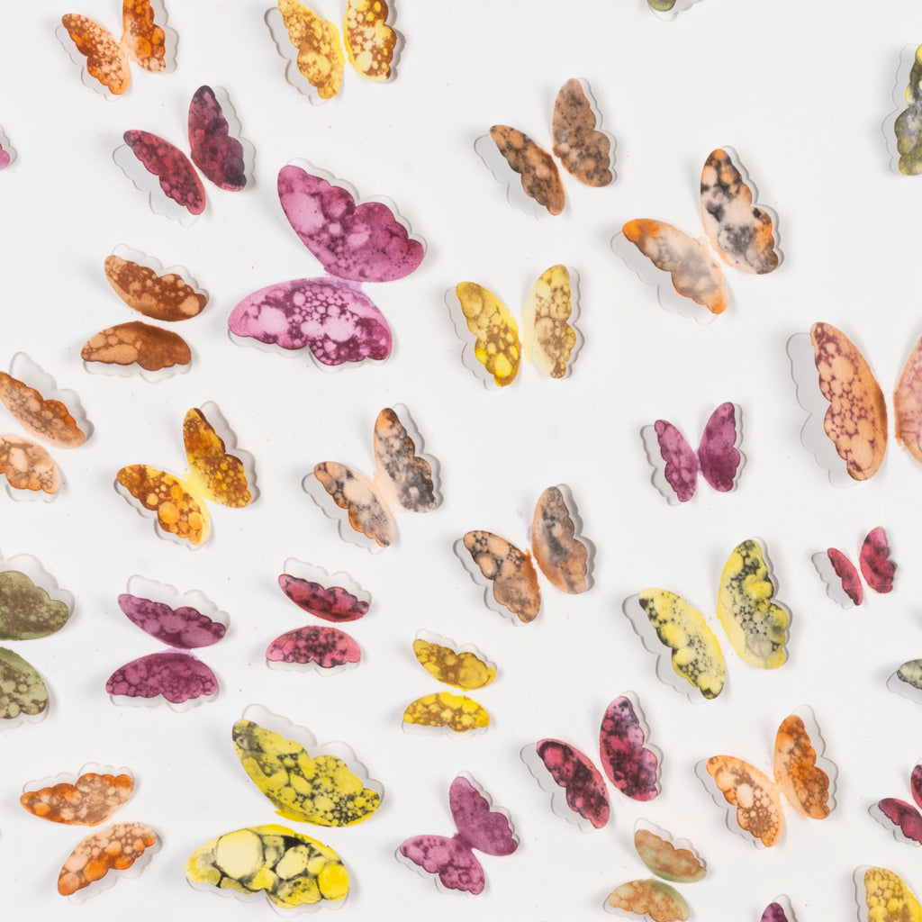 Detailed view of Spring Flight 3D butterfly composition showing the hand-painted watercolor butterflies