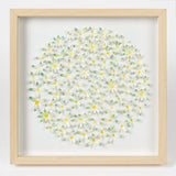 Handmade 3D daisy wall art in a natural wooden frame on a white background