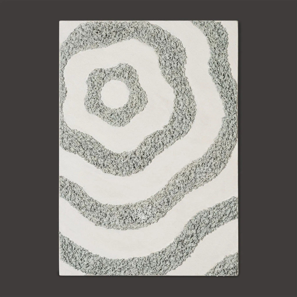 Single right panel from a textured abstract canvas diptych in soft sage-grey tones