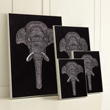 Textured elephant canvas art shown in multiple size options