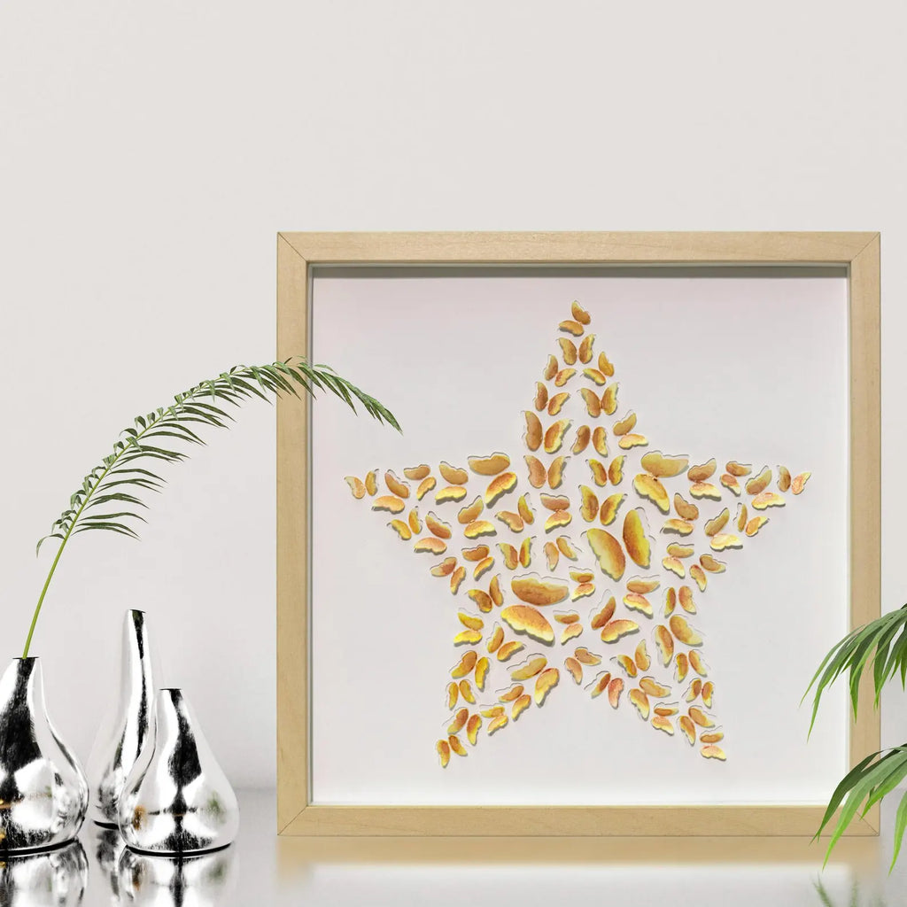 Yellow Butterfly Star Wall Art – Handmade 3D Paper Art
