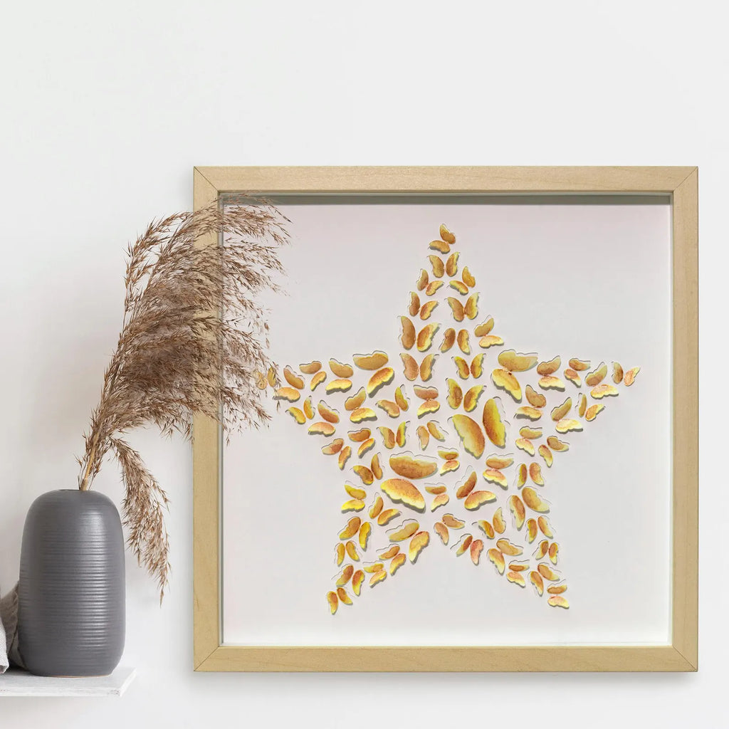 Yellow Butterfly Star Wall Art – Handmade 3D Paper Art