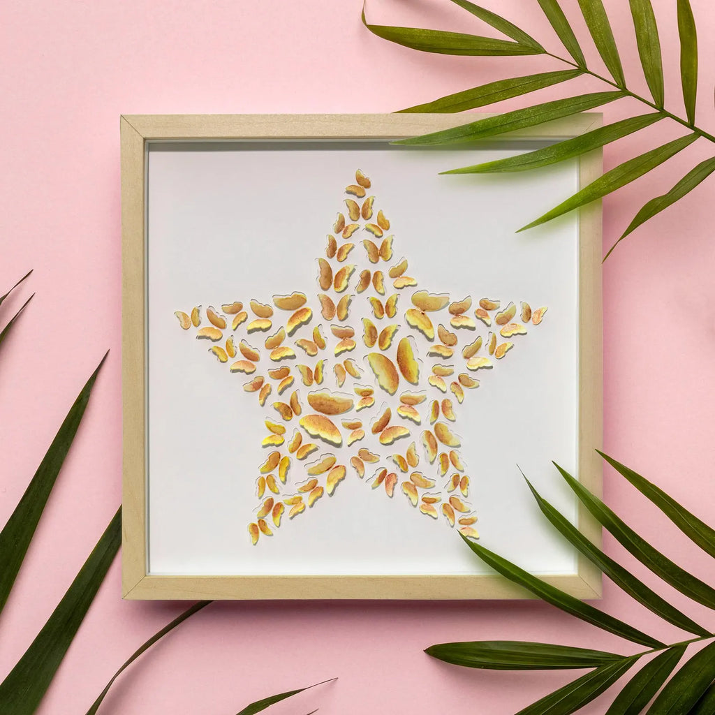 Yellow Butterfly Star Wall Art – Handmade 3D Paper Art