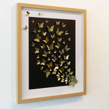 Horizontal framed gold butterfly 3D paper wall art with scattering composition