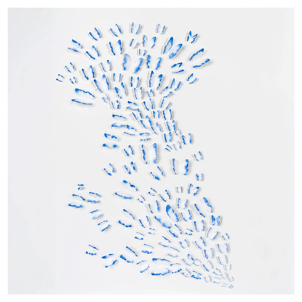 Full front view of Blue Butterfly Wall Art on a clean white background