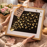 Horizontal framed gold butterfly 3D paper wall art with scattering composition