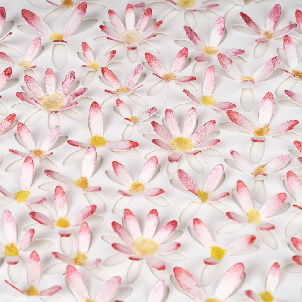 Close-up detail of Pink Daisy Circle Wall Art showing hand-painted 3D paper flowers