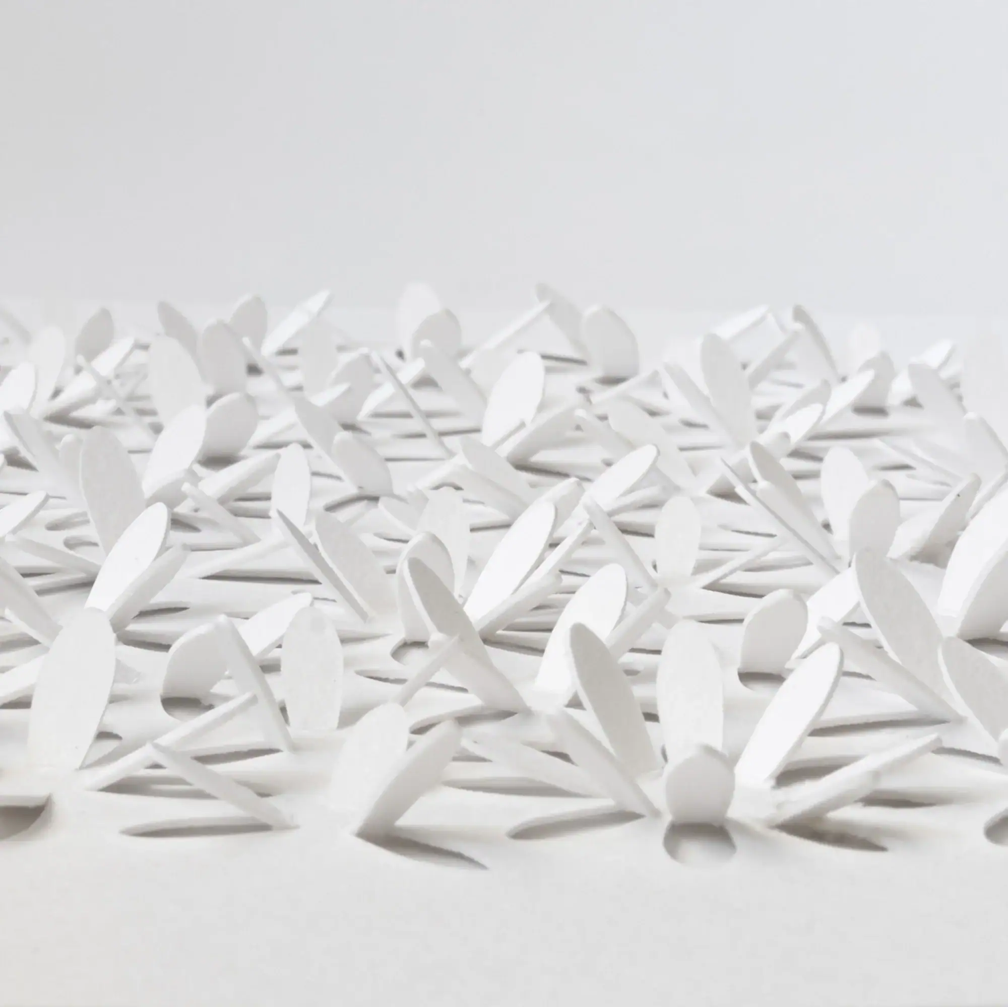 Close-up of white daisy 3D paper art before painting, showing the raised paper petal texture.